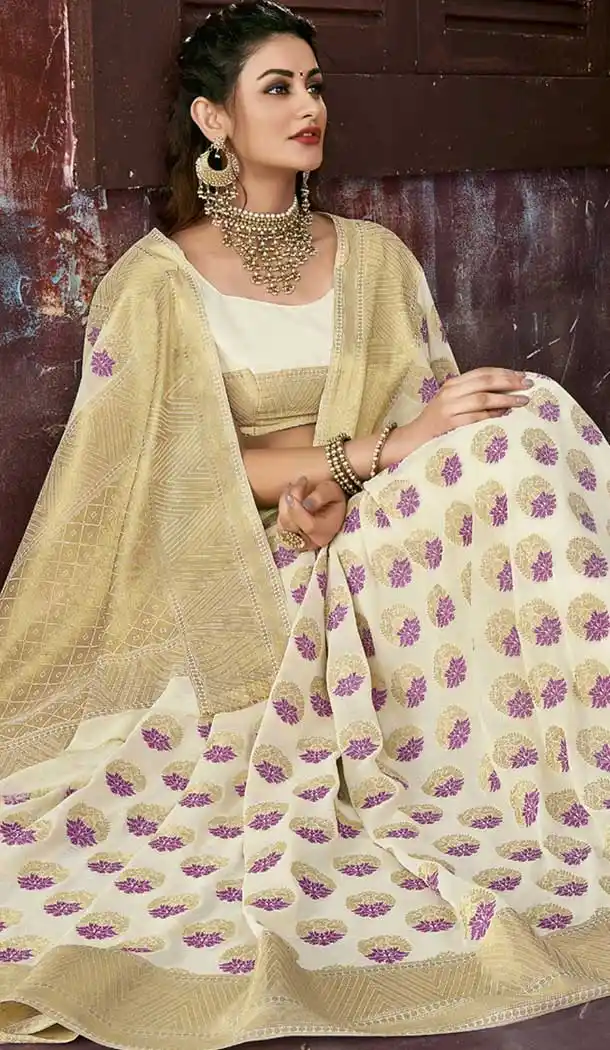 Beige Color Chiffon Jaquard Party Wear Saree | 374244691