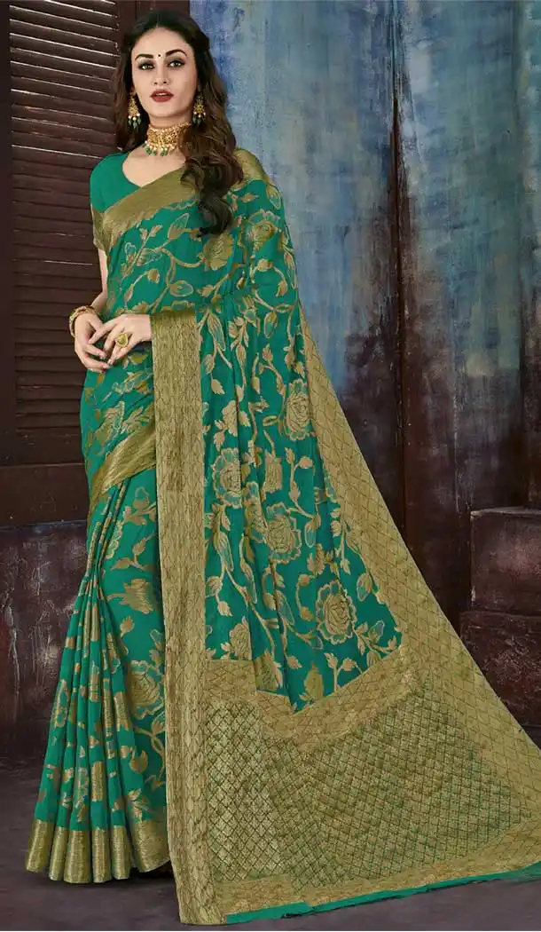 Green Color Chiffon Jaquard Party Wear Saree | 374244693