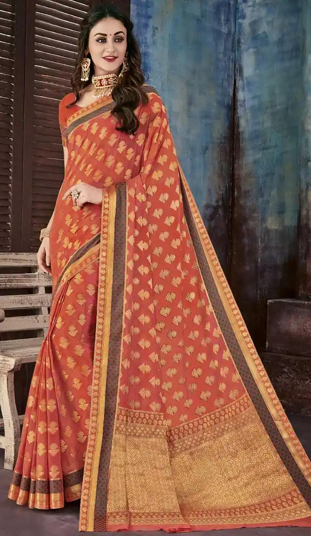 Orange Color Chiffon Jaquard Party Wear Saree | 374244702