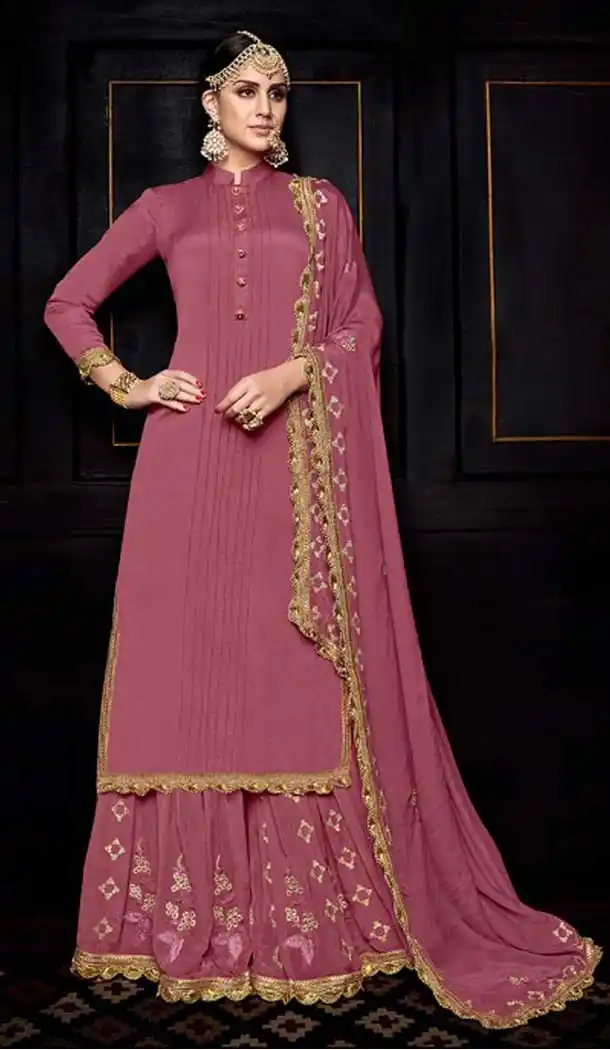 Aesthetic Ruby Color Pure Viscose Heavy Embroidery Palazzo Suit | 375044817