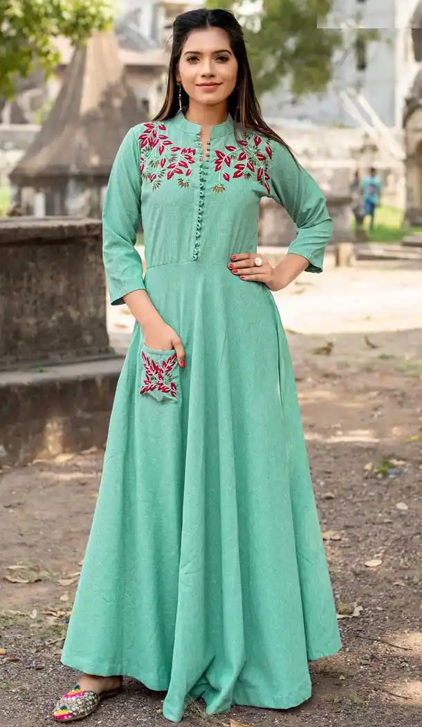 Attractive Green Color Fancy Long Designer Kurti | 375344832