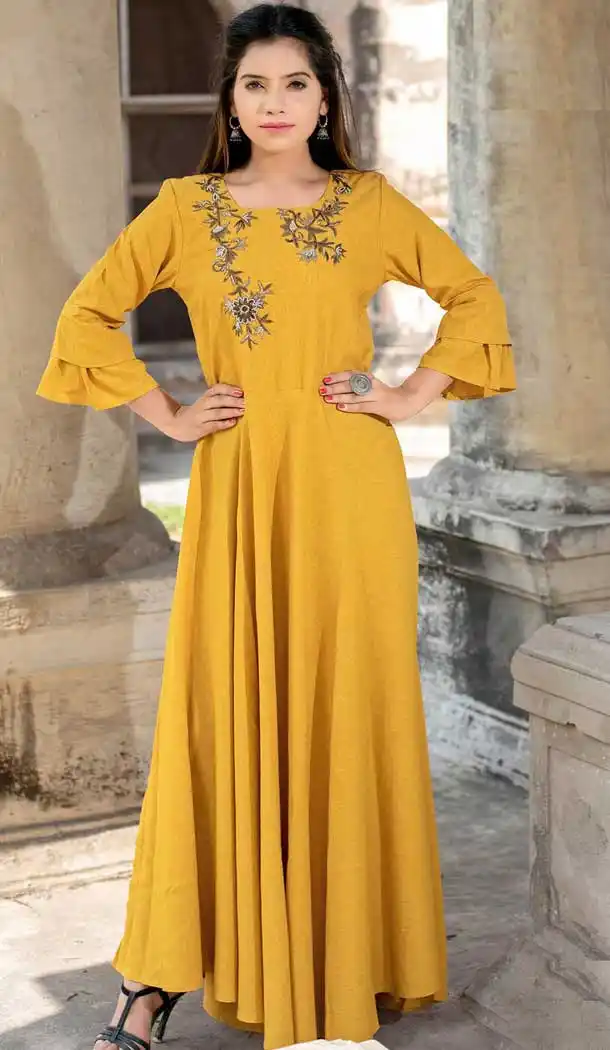 Exquisite Yellow Color Fancy Long Designer Kurti | 375344833