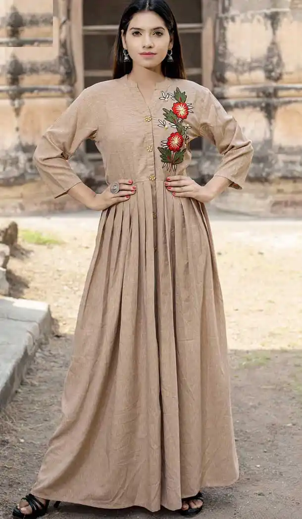 Charming Beige Color Fancy Long Designer Kurti | 375344837