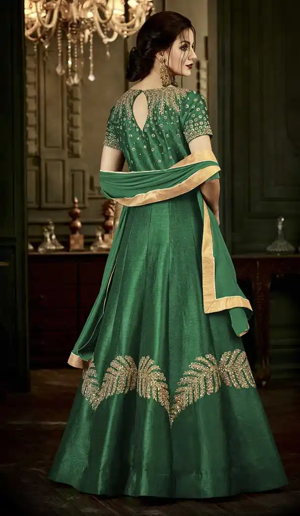 Fascinating Green Color Mulbbury Silk Long Anarkali Salwar Kamez | 375544846