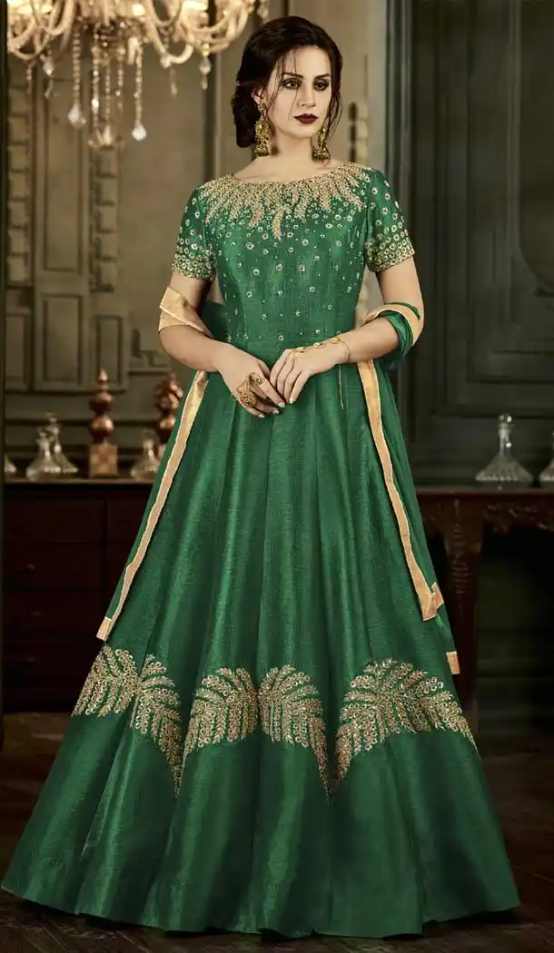 Fascinating Green Color Mulbbury Silk Long Anarkali Salwar Kamez | 375544846