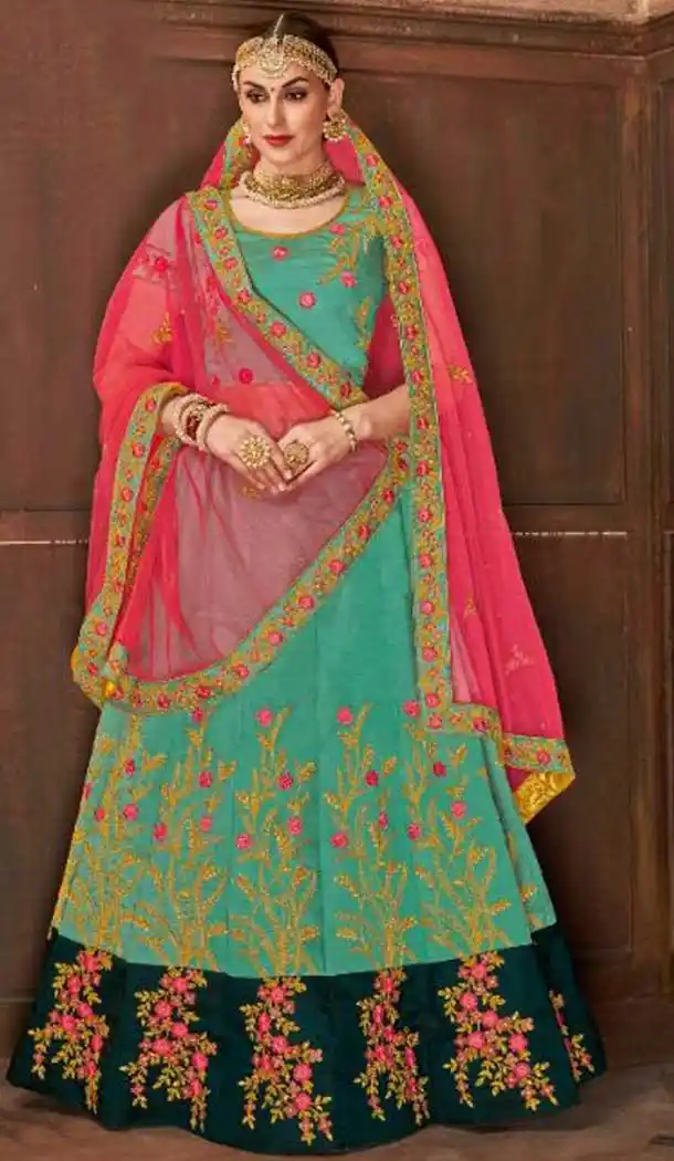 Attractive Green Color Bangalori Silk Mehenga and Ceremony Lehenga | 375844881