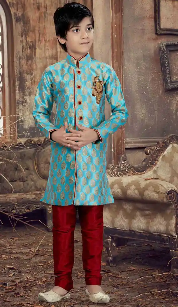 Traditional Feroze Color Jaquard Readymade Boy Kurta Pajama | 369744139