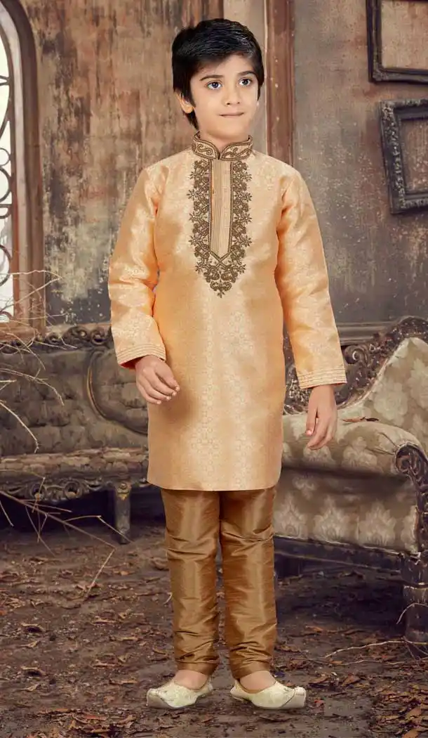 Peach Color Banarasi Jaquard Readymade Boy Kurta Pajama | 369744148