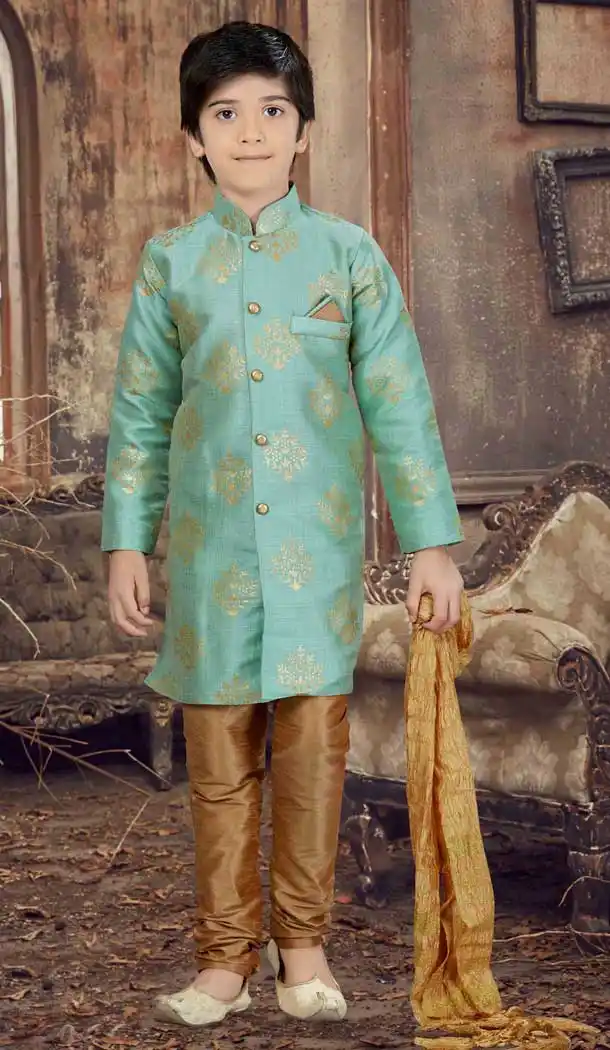 Pista Green Color Jacquard Readymade Boy Kurta Pajama | 369744159