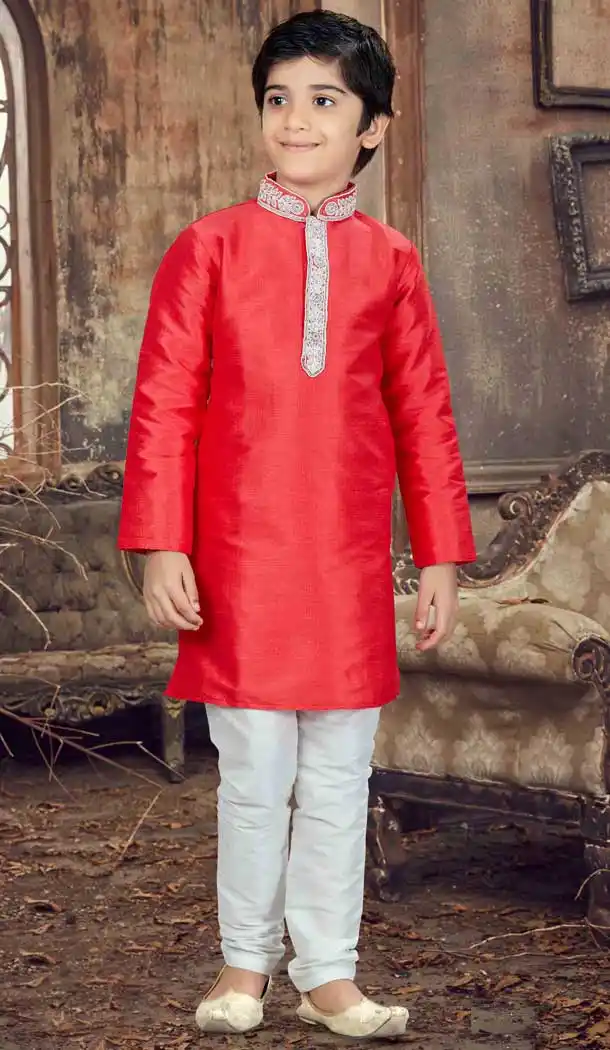 Rani Color Banglore Silk Readymade Boy Kurta Pajama | 369744163