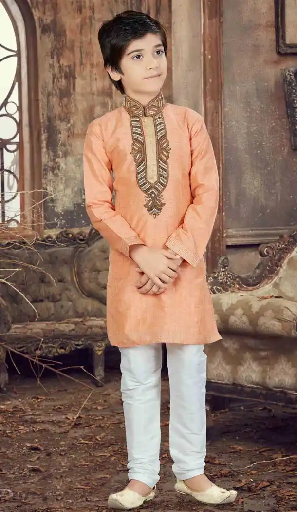 Peach Color Bangalore Silk Readymade Boy Kurta Pajama | 369744165