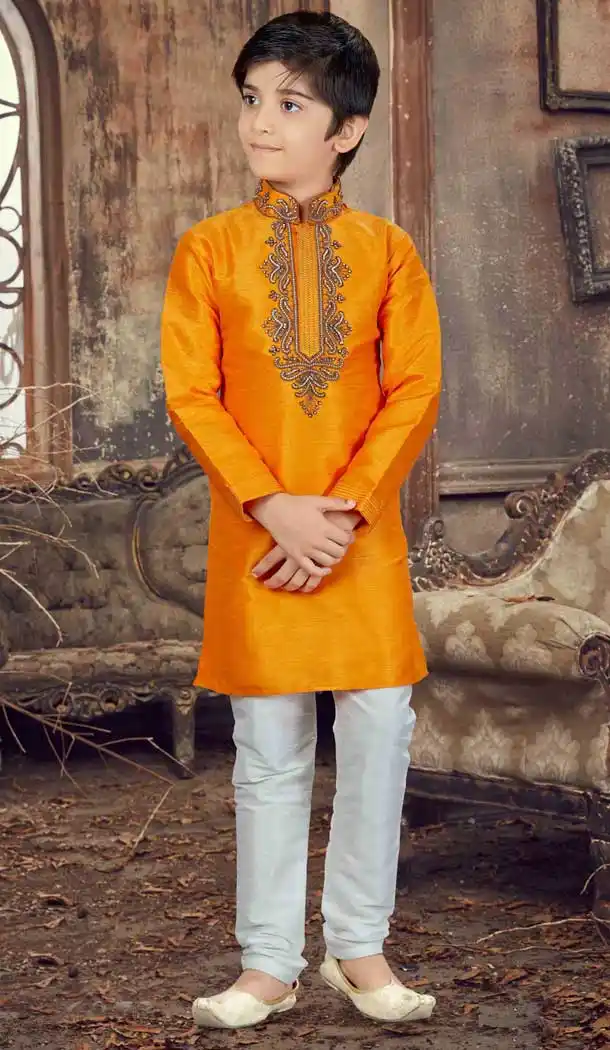 Mango Color Bangalore Silk Readymade Boy Kurta Pajama | 369744166