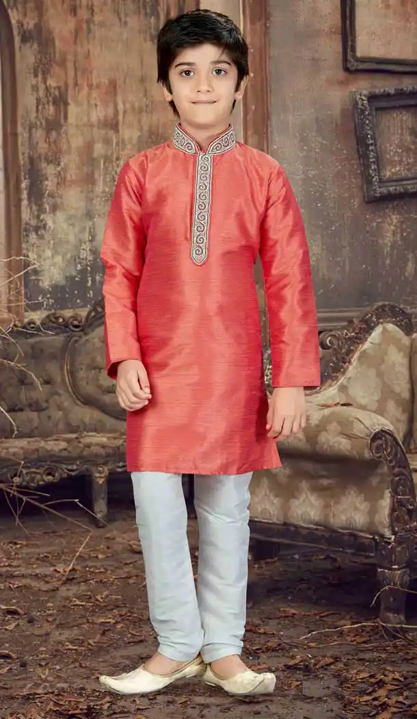 Peach Color Banglore Silk Readymade Boy Kurta Pajama | 369744168