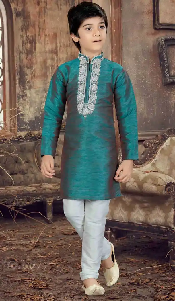 Ethnic Rama Color Banglore Silk Readymade Boy Kurta Pajama | 369744170