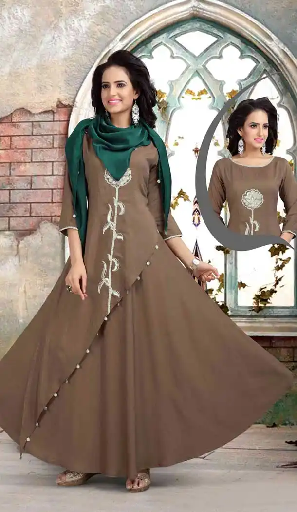 Ethnic Brown Color Chanderi Pakistani Style Readymade Kurtis | 374444748