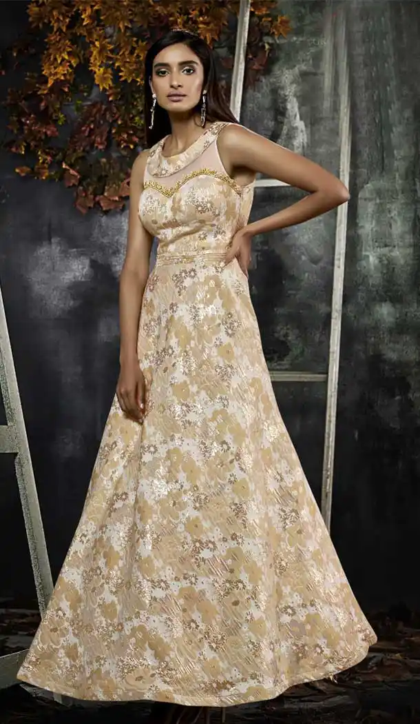 Tranquil Multi Color Jacquard Designer One Peace Readymade Gown | 376344939