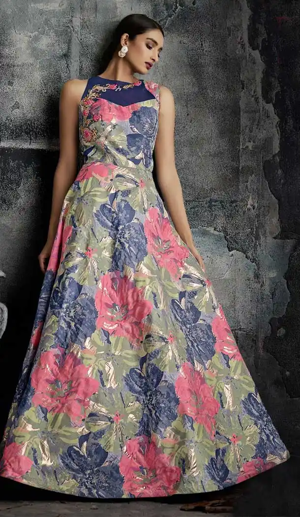 Multi Color Jacquard Designer One Peace Readymade Gown | 376344944