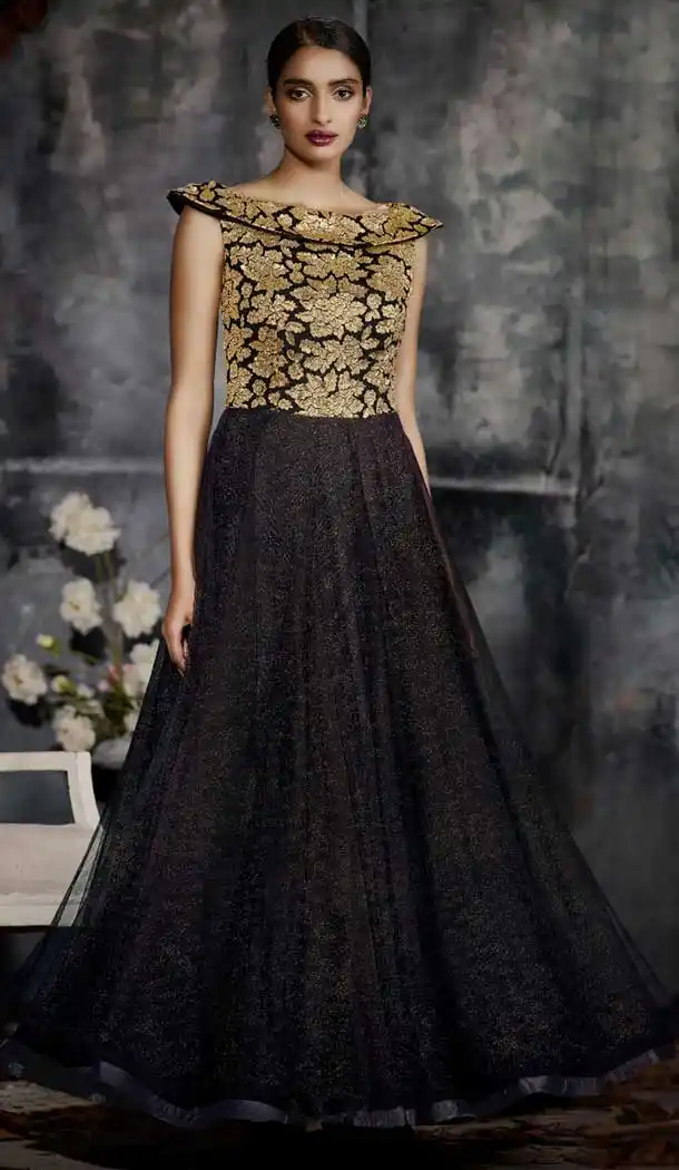 Black Color Jacquard Designer One Peace Readymade Gown | 376344945