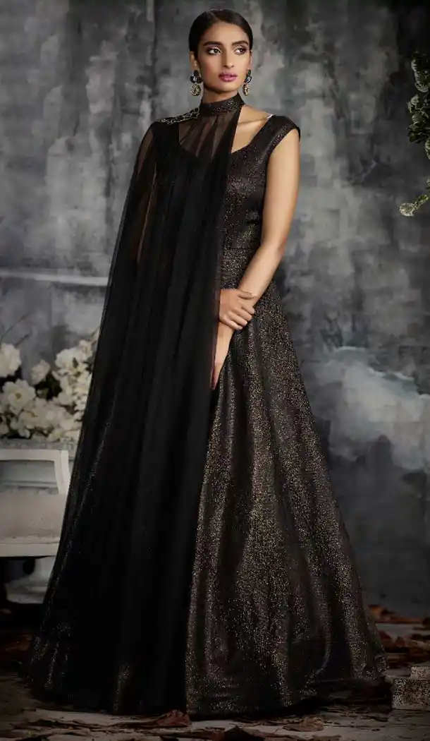 Honey Black Color Jacquard Designer One Peace Readymade Gown | 376344948