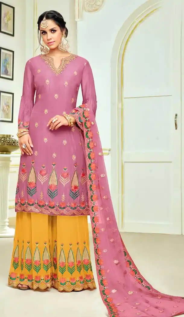 Pink Color Upada Silk Punjabi Style Plazzo Salwar Suit | 376744995