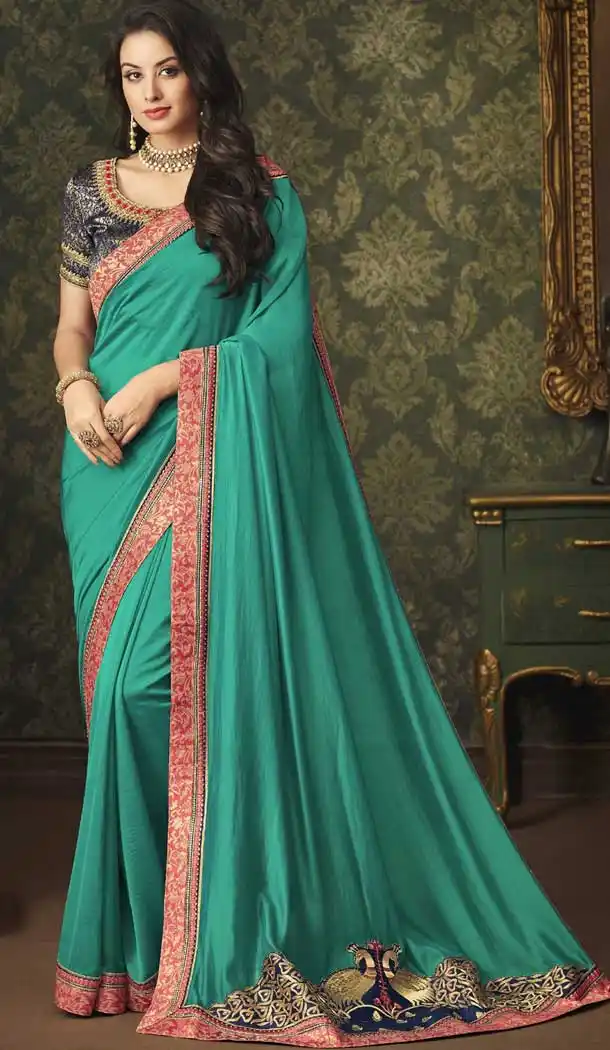Green Color Georgette Silk Designer Party Wear Saree | 375744862