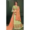 Latest Green Color Pure Silk Indo Western Lehenga Choli | 376544966
