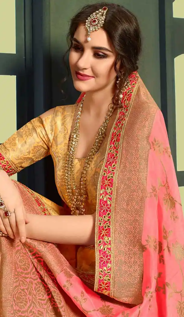 Latest Yellow Color Pure Silk Indo Western Lehenga Choli | 376544967