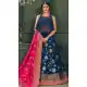 Latest Navy Blue Color Pure Silk Indo Western Lehenga Choli | 376544970