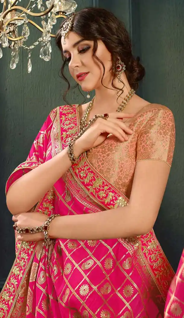 Latest Peach Color Pure Silk Indo Western Lehenga Choli | 376544972