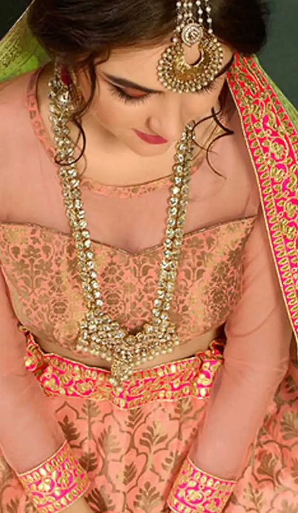 Latest Peach Color Pure Silk Indo Western Lehenga Choli | 376544974
