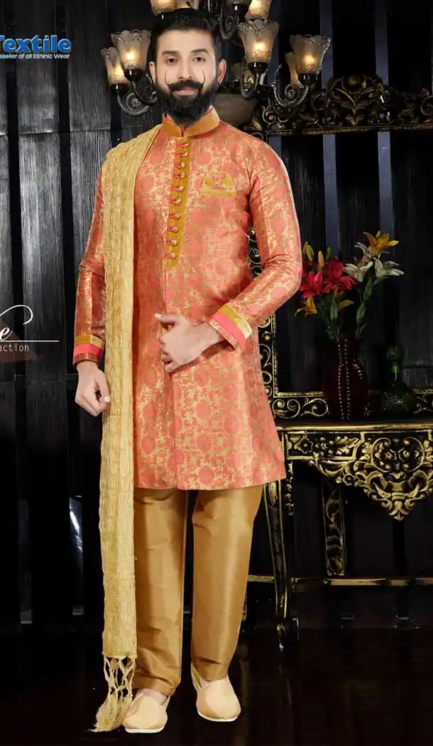 Rust Color Jaquard Wedding Wear Readymade Kurta pajama | VOL1-101