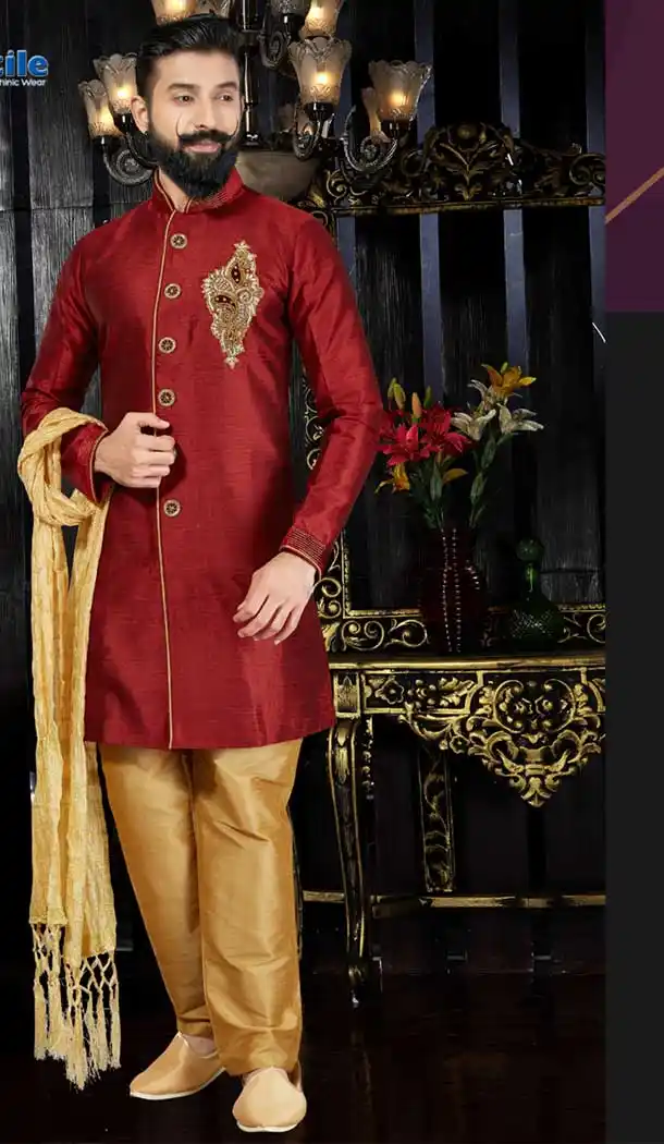 Maroon Color Giccha Silk Wedding Wear Readymade Kurta pajama | VOL1-106