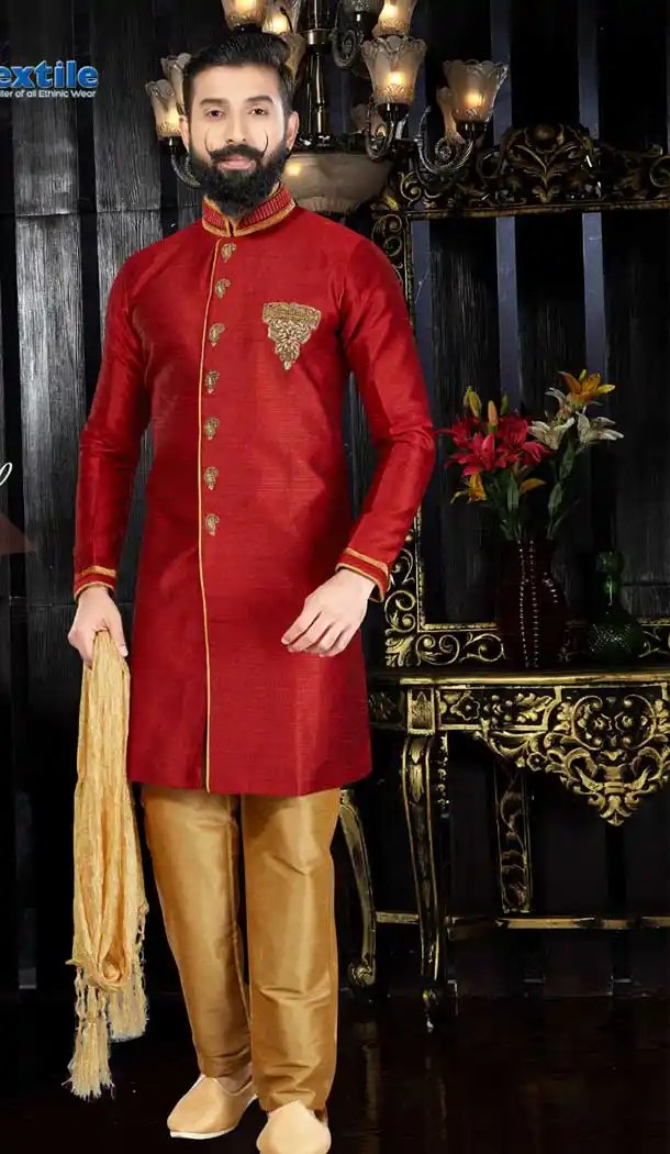 Maroon Color Giccha Silk Wedding Wear Readymade Kurta pajama | VOL1-107