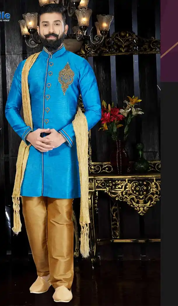 Sky Blue Color Giccha Silk Wedding Wear Readymade Kurta pajama | VOL1-108
