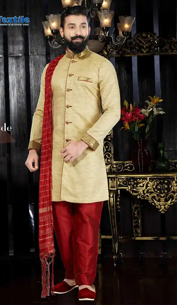 Gold Color Giccha Silk Wedding Wear Readymade Kurta pajama | VOL1-109