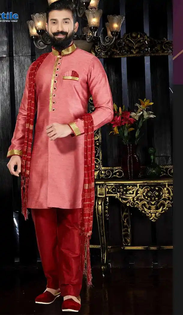 Pink Color Color Giccha Silk Wedding Wear Readymade Kurta Pajama | VOL1-112