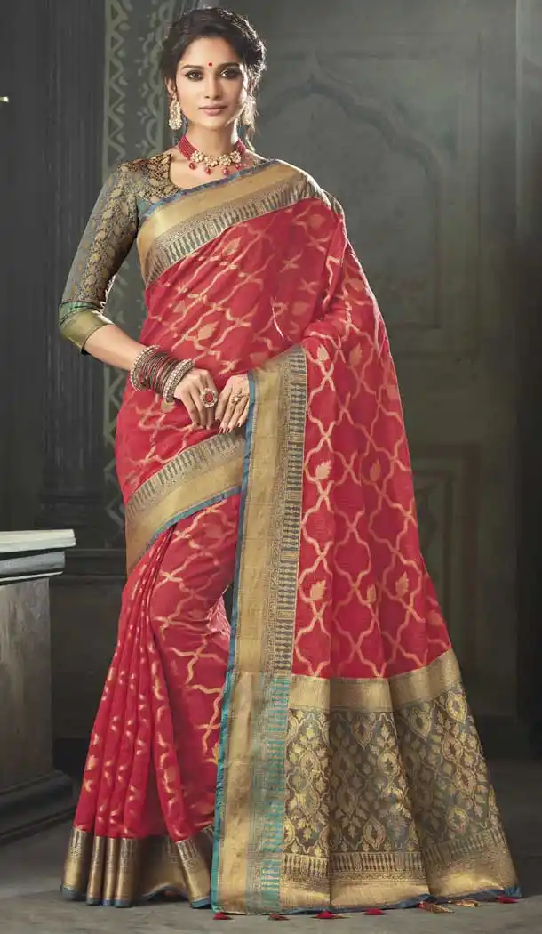 Exotic Red Color Kota Silk Woven Casual Saree | 376244923