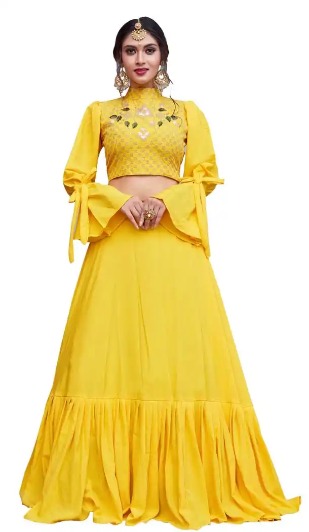 Stylish Yellow Color Crepe Silk Designer Party Wear Lehenga | 56906133