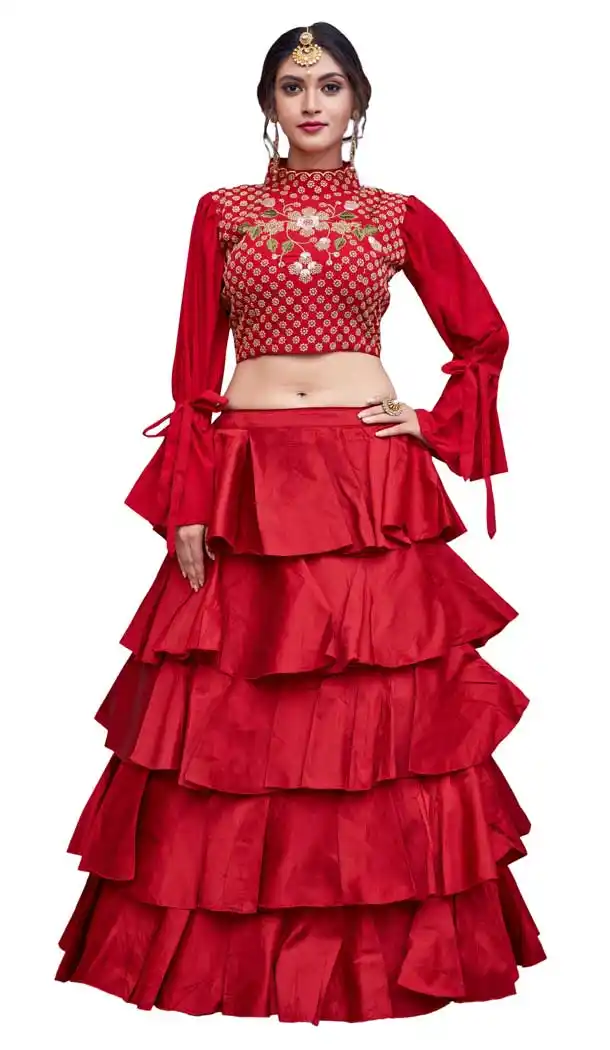 Red Color Crepe Silk Designer Party Wear Lehenga | 56906136