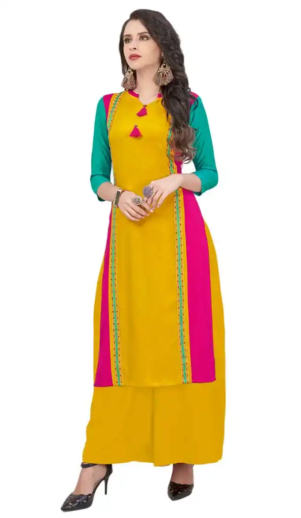 Yellow Color Rayon Indowestern Readymade Kurti | 58047298