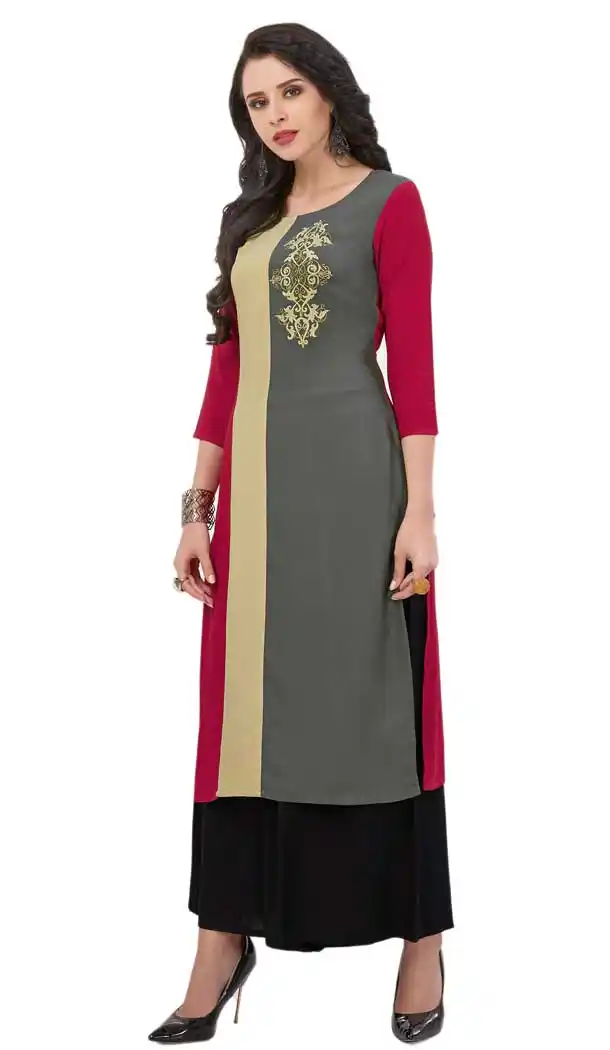 Grey & Maroon Color Rayon Indowestern Readymade Kurti | 58047300