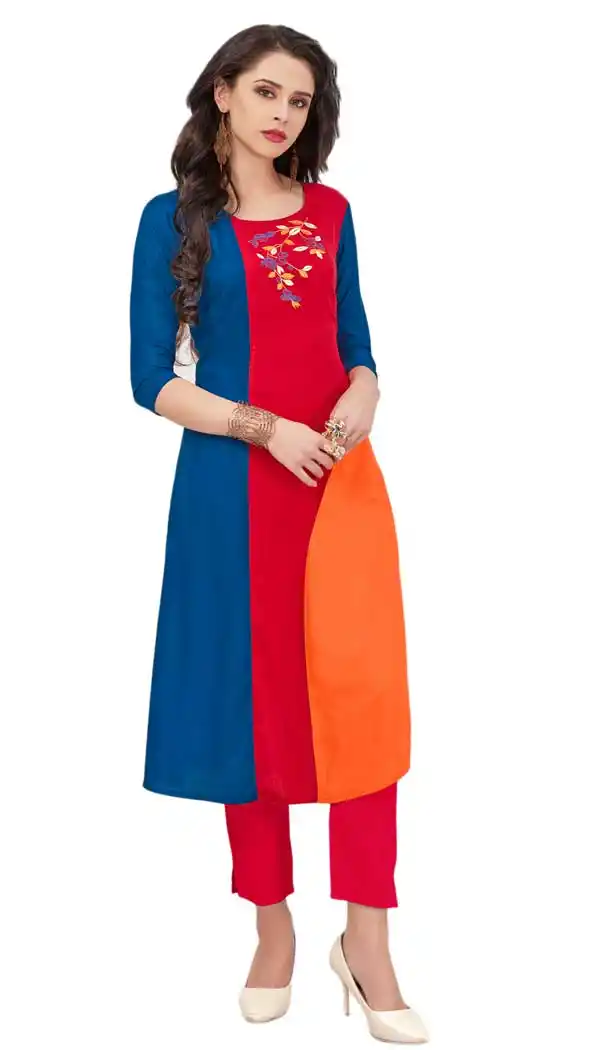 Royal Blue & Red Color Rayon Indowestern Readymade Kurti | 58047301