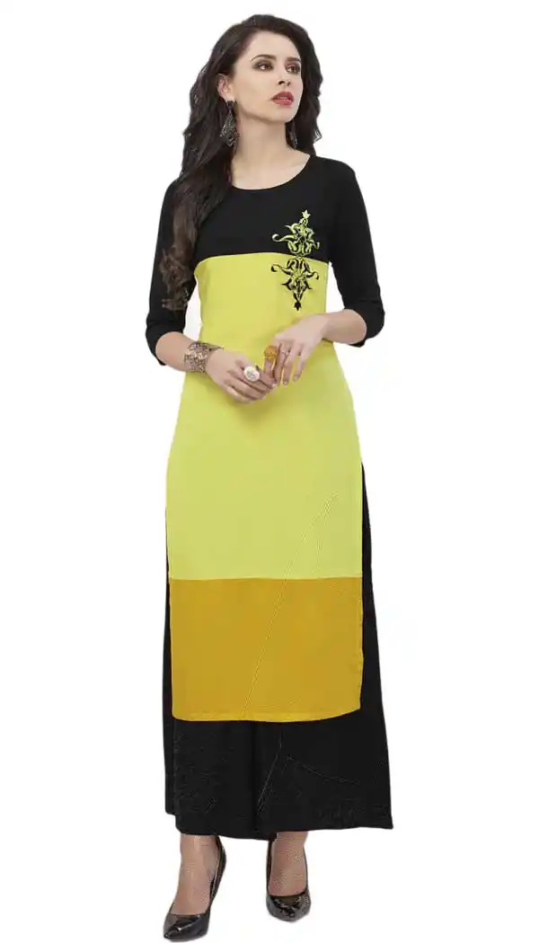 Yellow & Black Color Rayon Indowestern Readymade Kurti | 58047303