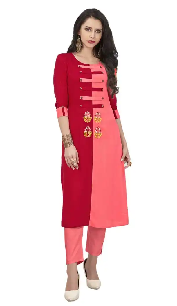 Pink & Red Color Rayon Indowestern Readymade Kurti | 58047304