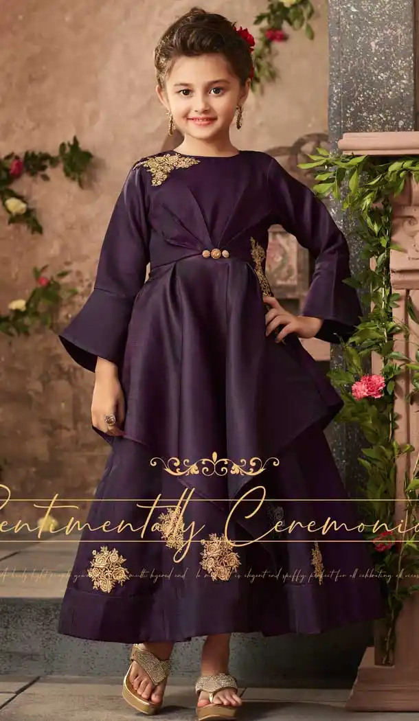 Purple Color Satin Silk Party Wear Readymade Girls Gown | 57446653