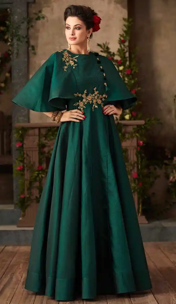 Pine Green Color Satin Silk Party Wear Readymade Gown | 57446654