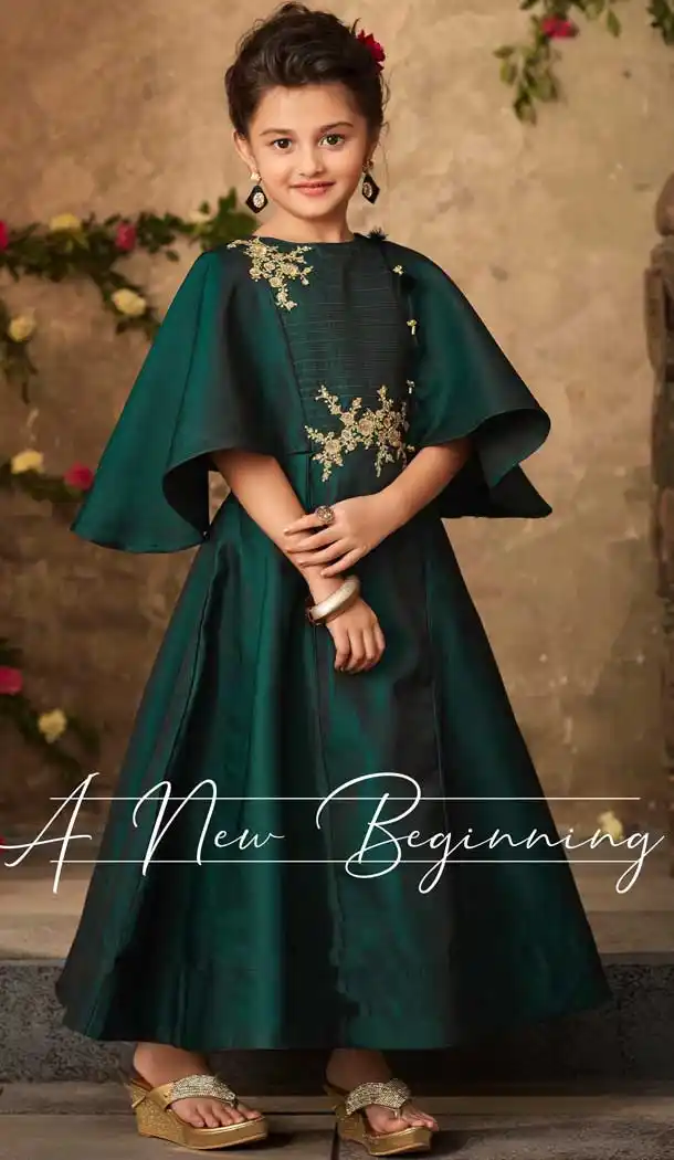 Pine Green Color Satin Silk Party Wear Readymade Girls Gown | 57446655