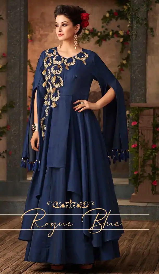 Royal Blue Color Satin Silk Party Wear Readymade Gown | 57446656
