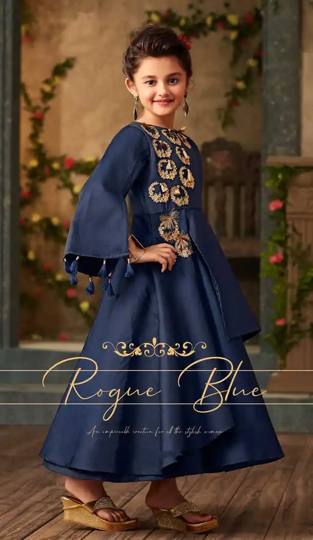 Royal Blue Color Satin Silk Party Wear Readymade Girls Gown | 57446657