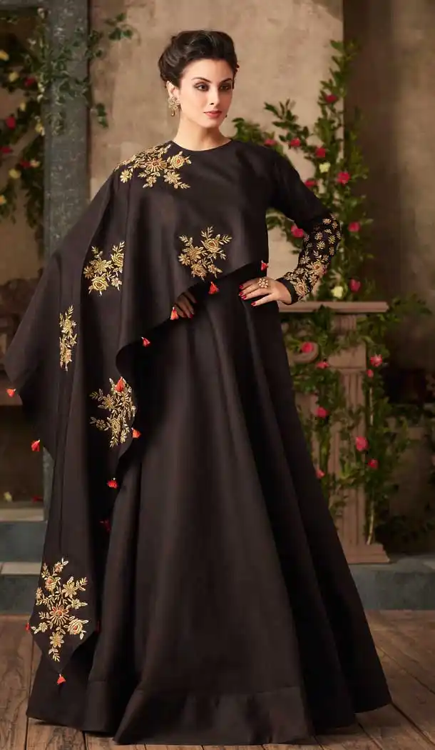 Dark Brown Color Satin Silk Party Wear Readymade Gown | 57446658